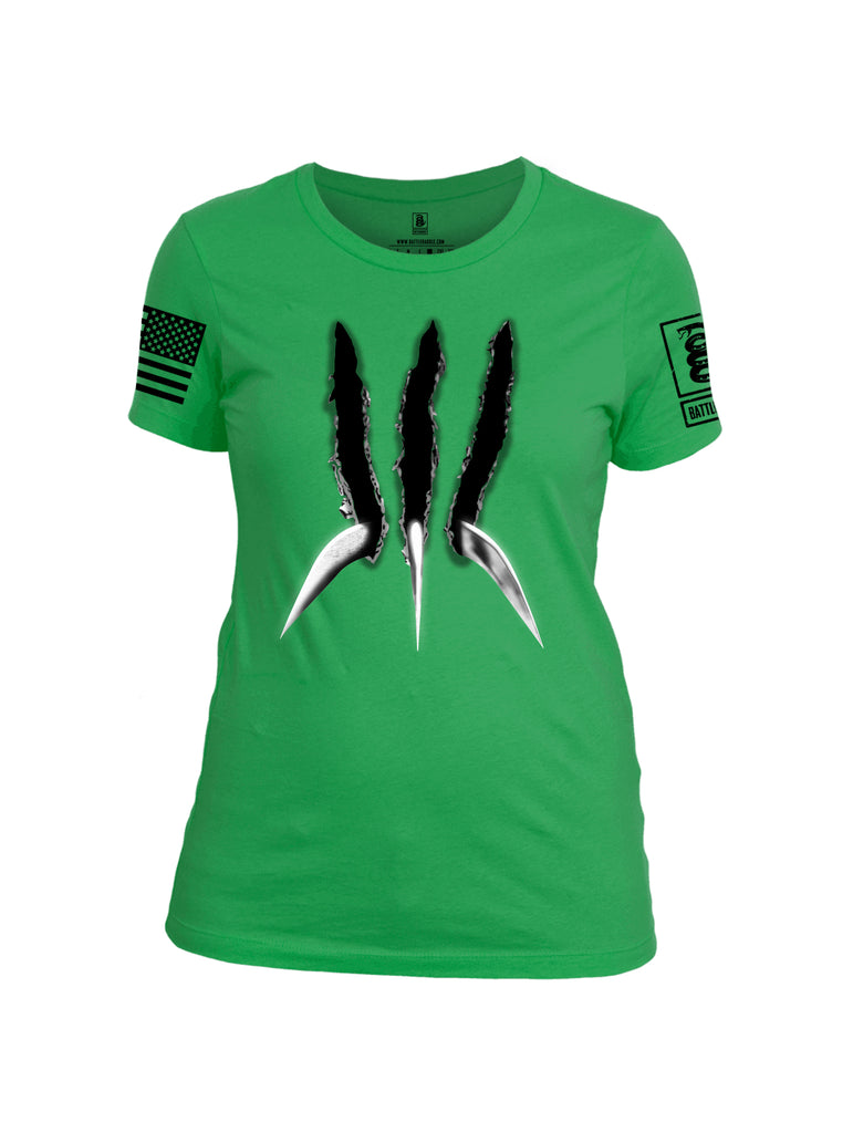 Battleraddle Wolve Adamantium Claws V1 Black Sleeve Print Womens Cotton Crew Neck T Shirt