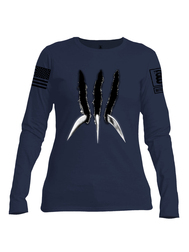Battleraddle Wolve Adamantium Claws V1 Black Sleeve Print Womens Cotton Long Sleeve Crew Neck T Shirt