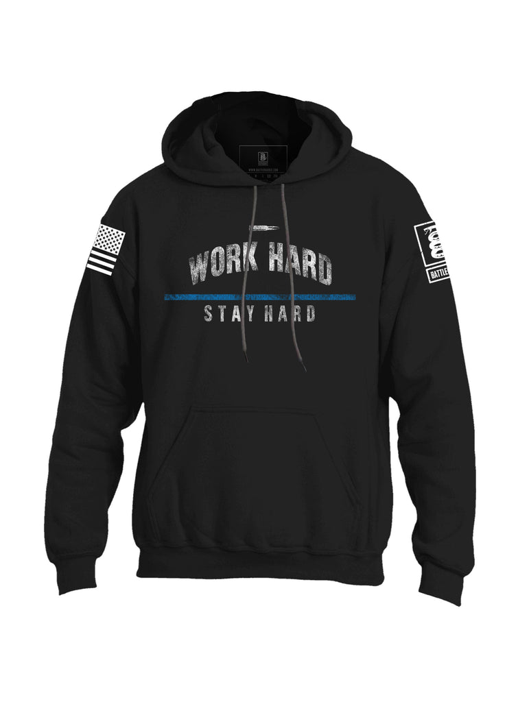 Battleraddle Work Hard Stay Hard Blue Line Mens Blended Hoodie With Pockets