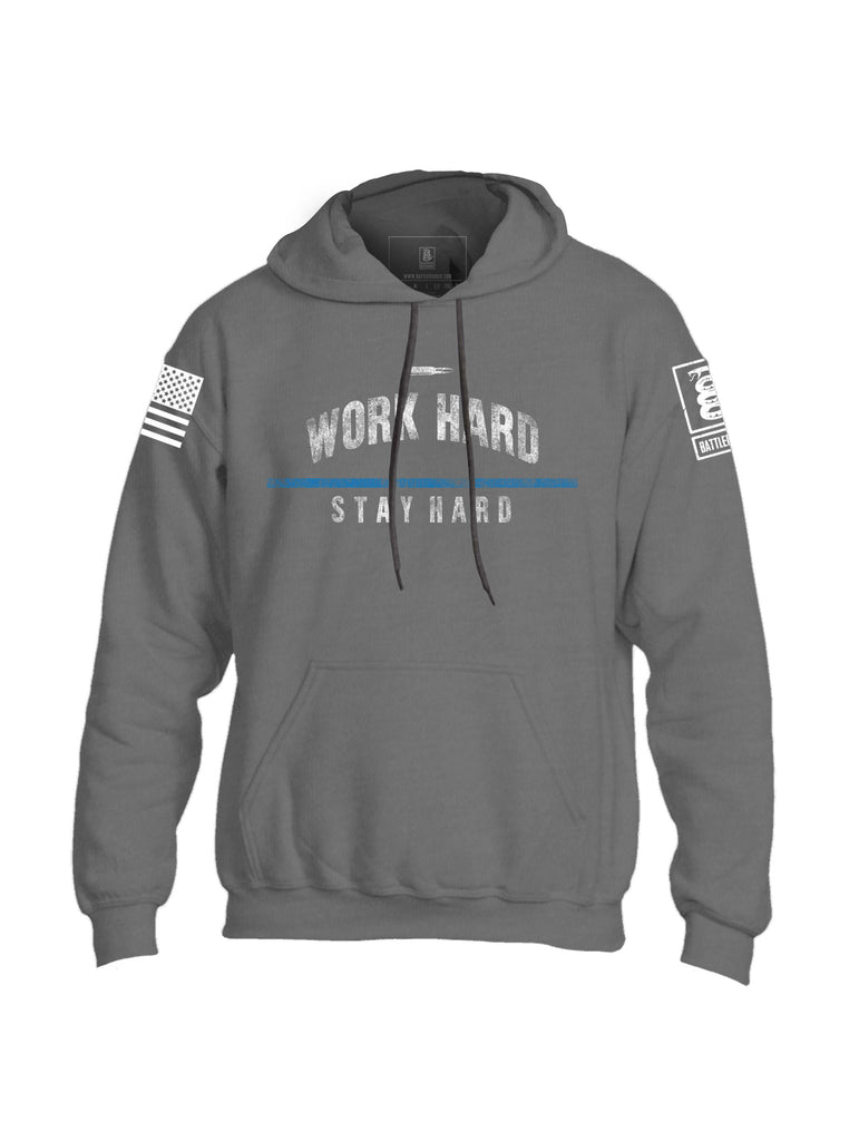 Battleraddle Work Hard Stay Hard Blue Line Mens Blended Hoodie With Pockets