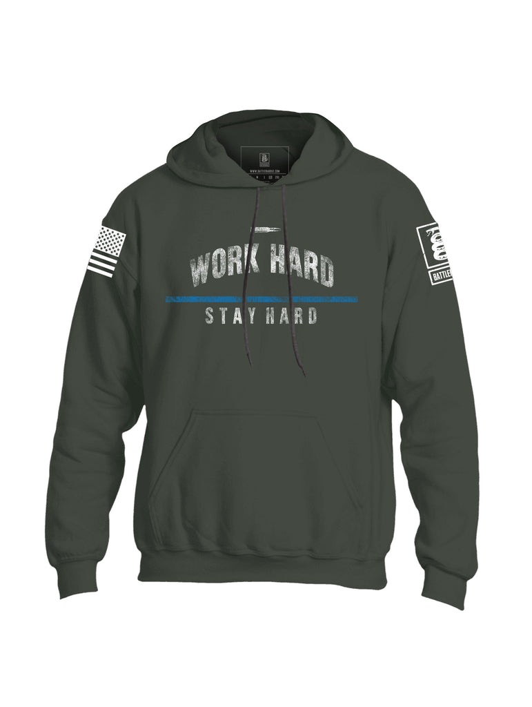 Battleraddle Work Hard Stay Hard Blue Line Mens Blended Hoodie With Pockets