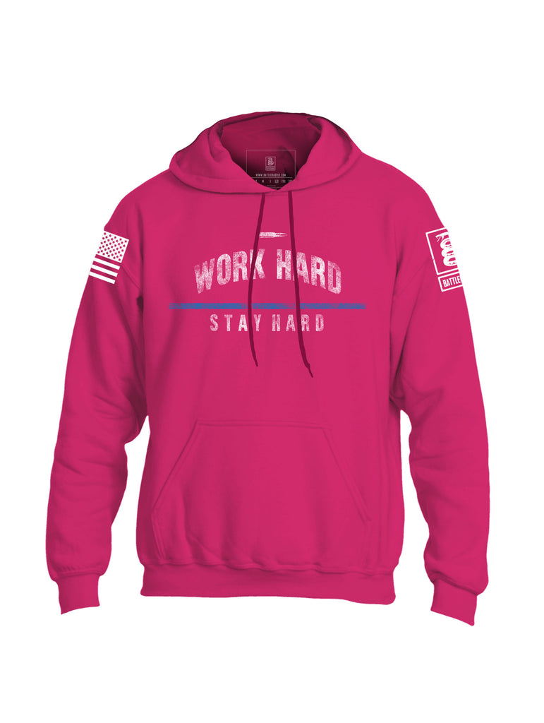 Battleraddle Work Hard Stay Hard Blue Line Mens Blended Hoodie With Pockets