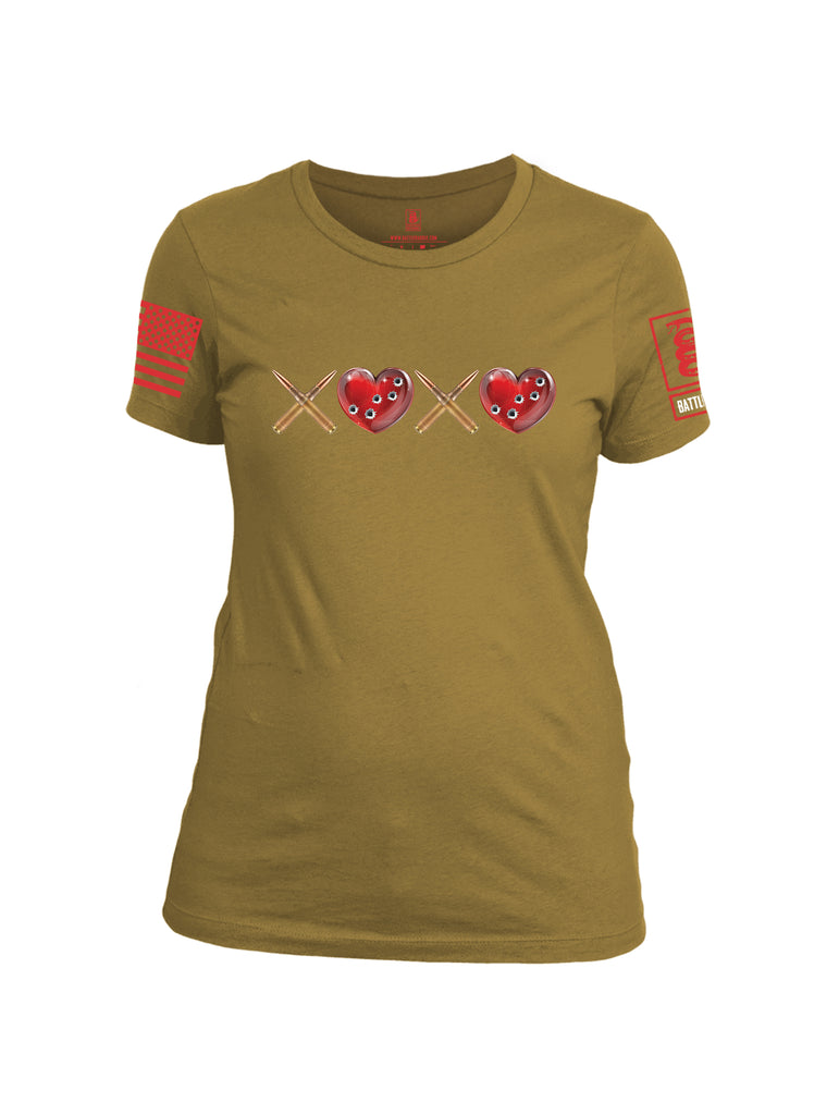 Battleraddle Hugs and Kisses Red Sleeve Print Womens Cotton Crew Neck T Shirt
