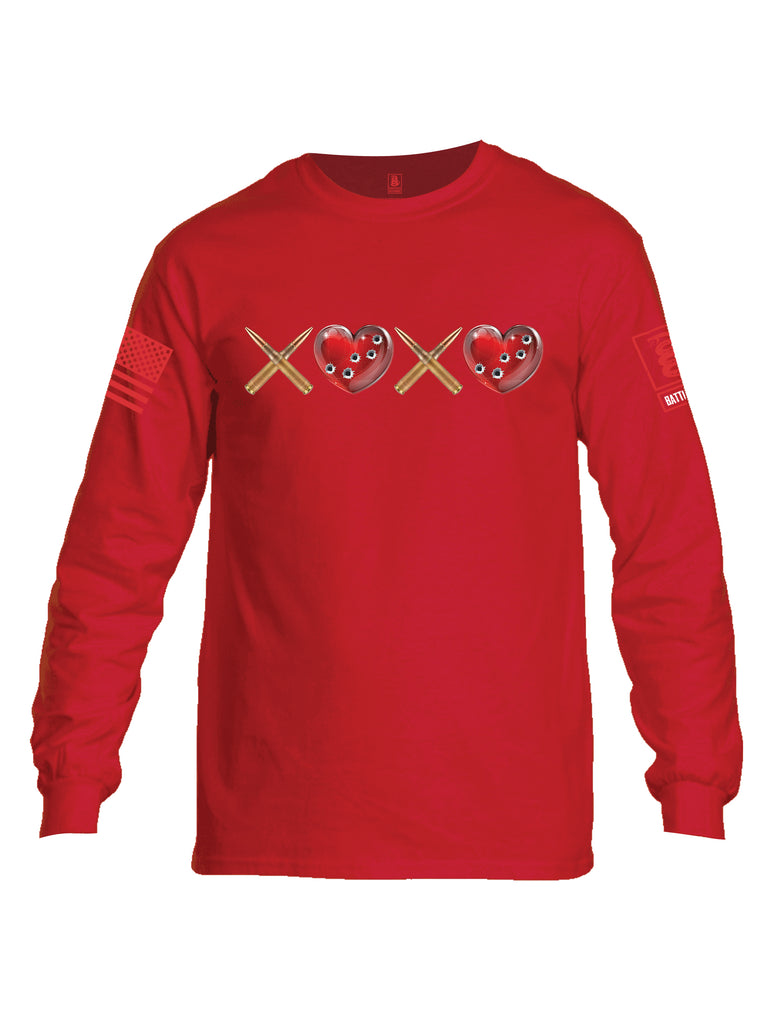 Battleraddle Hugs and Kisses Red Sleeve Print Mens Cotton Long Sleeve Crew Neck T Shirt