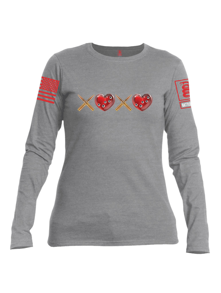 Battleraddle Hugs and Kisses Red Sleeve Print Womens Cotton Long Sleeve Crew Neck T Shirt