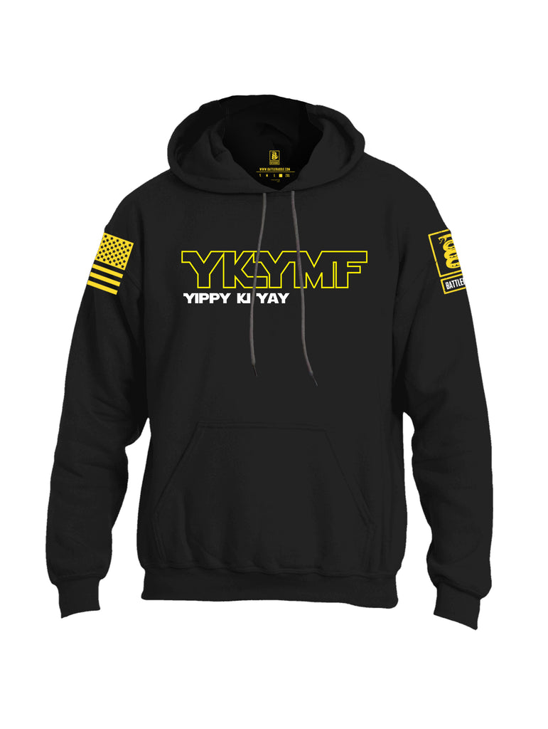 Battleraddle YKYMF Yippy Ki Yay Yellow Sleeve Print Mens Blended Hoodie With Pockets