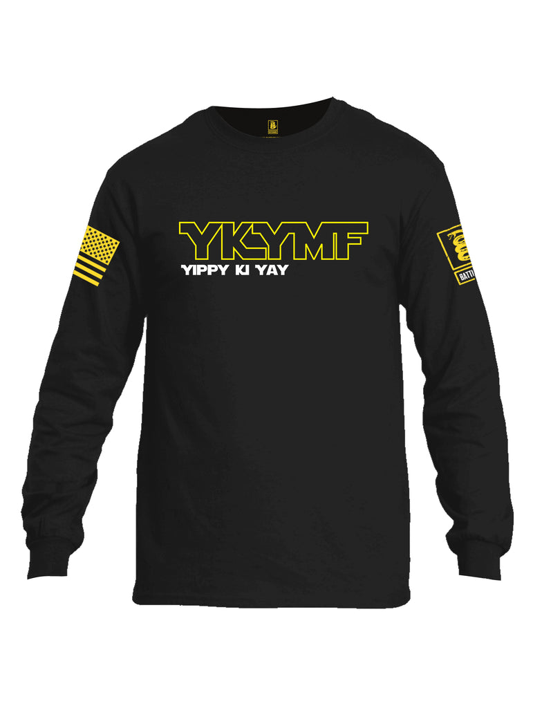 Battleraddle YKYMF Yippy Ki Yay Yellow Sleeve Print Mens Cotton Long Sleeve Crew Neck T Shirt