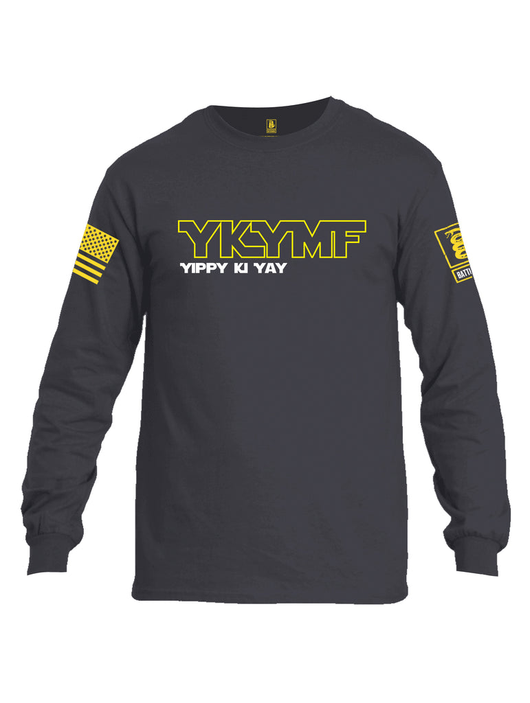 Battleraddle YKYMF Yippy Ki Yay Yellow Sleeve Print Mens Cotton Long Sleeve Crew Neck T Shirt