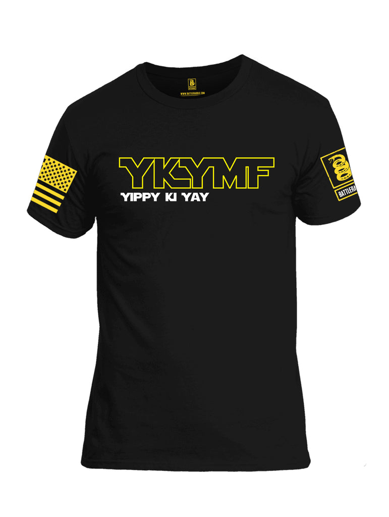 Battleraddle YKYMF Yippy Ki Yay Yellow Sleeve Print Mens 100% Battlefit Polyester Crew Neck T Shirt