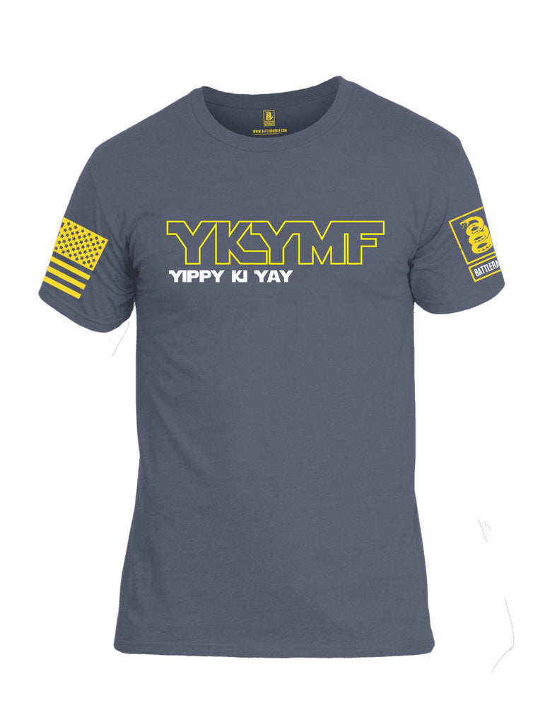 Battleraddle YKYMF Yippy Ki Yay Yellow Sleeve Print Mens Cotton Crew Neck T Shirt