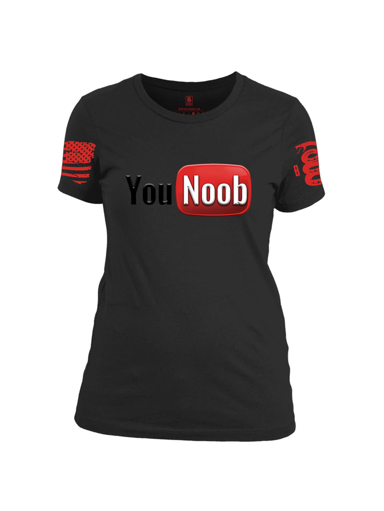 Battleraddle You Noob Red Sleeve Print Womens Cotton Crew Neck T Shirt