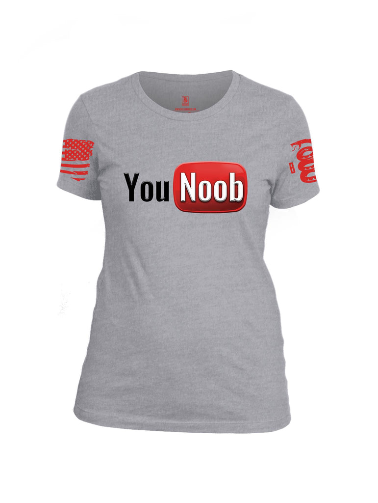 Battleraddle You Noob Red Sleeve Print Womens Cotton Crew Neck T Shirt