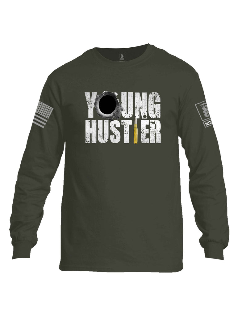 Battleraddle Young Hustler Grey Sleeve Print Mens Cotton Long Sleeve Crew Neck T Shirt